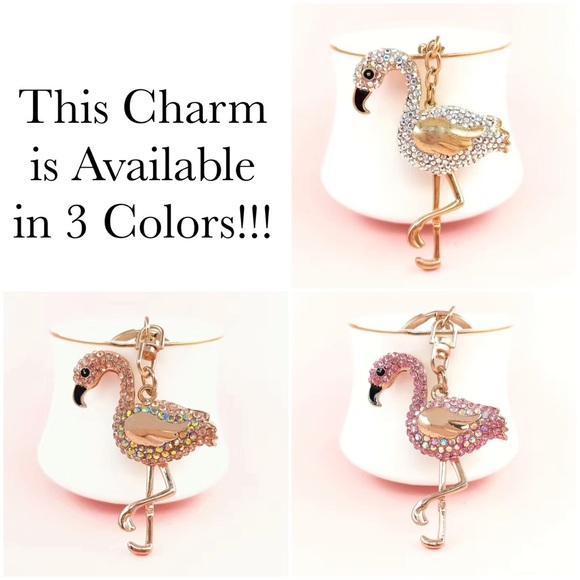 Whimsical Gold & Silver Crystal Flamingo Keychain Charm - Picture 13 of 14